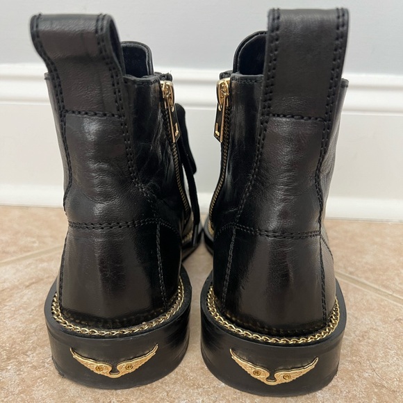 Zadig & Voltaire Laureen gold Chain Welt Smooth black Boot size 37 - Picture 4 of 9